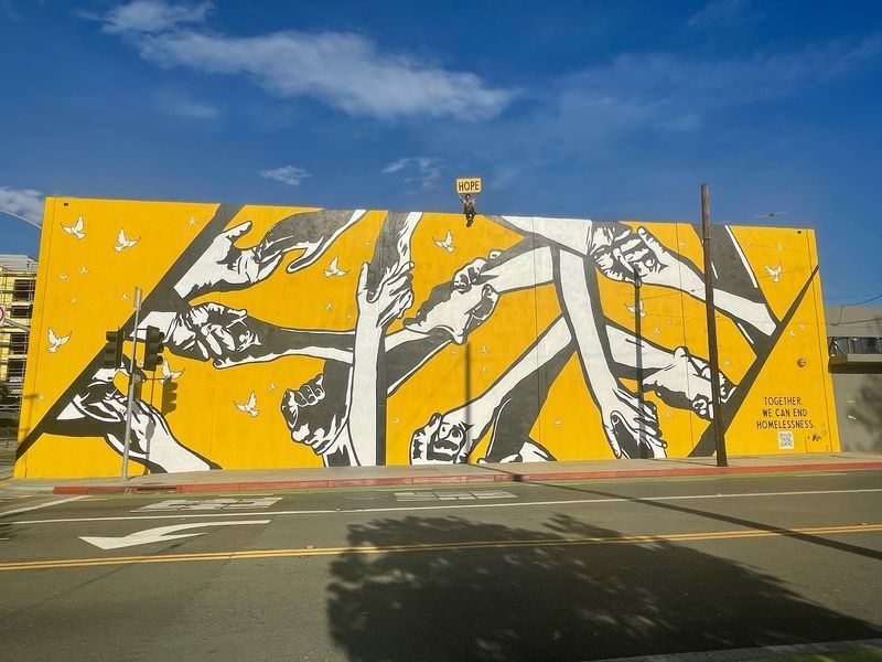 Homelessness awareness mural in Los Angeles California by Corie Mattie